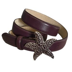 Talbots Burgundy Leather Starfish Buckle Belt Size Large